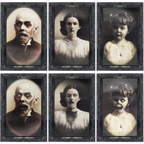 3 Pcs Halloween 3D Changing Face Moving Picture Frames,Horror Portrait Scary Decoration for Halloween Horror Party,Castle,Haunted House