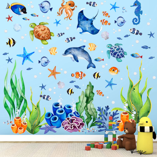 Ocean Fish Wall Decals Stickers Under The Sea Wall Decal Stickers Removable Sea Life Marine Animal Sticker Underwater Ocean Creatures Wall Decor for Kids Girls Ocean Fish Wall Decals Stickers Under The Sea Wall Decal Stickers Removable Sea Life Marine Animal Sticker Underwater Ocean Creatures Wall Decor for Kids Girls