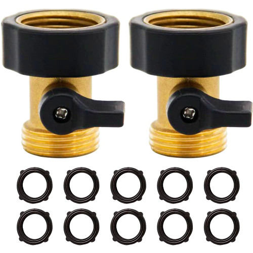 LIULO TOOL 2 Pack Brass Garden Hose Shut-Off Valve, 3/4 Inch Heavy Duty Solid Brass Garden Hose Shut Off Valve with 10 Extra Rubber Washers