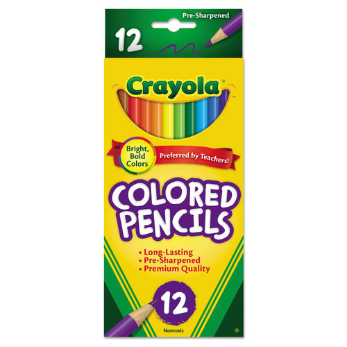 Crayola 684012 Long Barrel Colored Woodcase Pencils, 3.3 mm, 12 Assorted Colors/Set