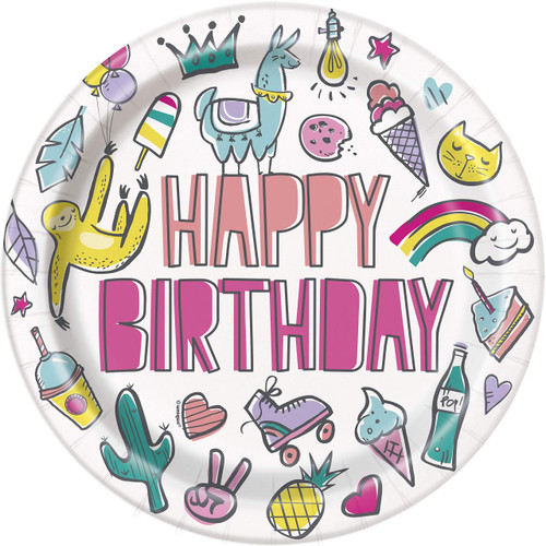 Unique Favorite Things Birthday Round Paper Plates - 9" (Pack of 8) - Premium Festive Dinner Plates for Holiday Celebrations