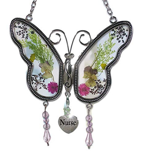 BANBERRY DESIGNS Nurse Butterfly Suncatcher - Pressed Flower Wings - Gifts for Nurses - Nurse Practitioners - Nurse Gifts - Nurse Graduation Gifts