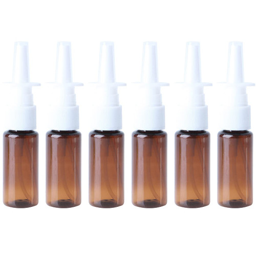 QUUPY 6PCS 20ml Amber Glass Nasal Sprayers Refillable Fine Mist Sprayer Makeup Water Travel Containers Vials Nose Spray Bottles for Saline Wash Applications