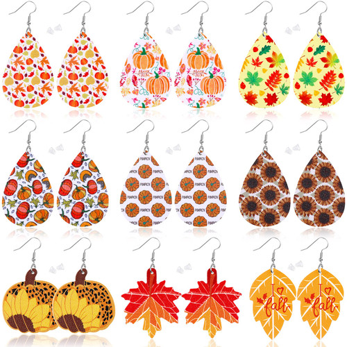 9 Pairs Thanksgiving Fall Faux Leather Earrings for Women Pumpkin Sunflower Maple Leaf Autumn Jewelry Lightweight Leaf Dangle Teardrop Earrings 9 Pairs Thanksgiving Fall Faux Leather Earrings for Women Pumpkin Sunflower Maple Leaf Autumn Jewelry Lightweight Leaf Dangle Teardrop Earrings