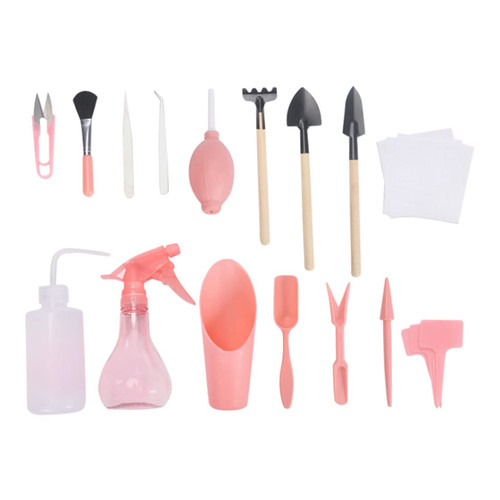 16pcs/Set Mini Gardening Tool Set Succulent Transplanting Tool Succulent Garden Kit Transplanting Tools for Indoor Garden Plant Care(Pink) Daily Necessities