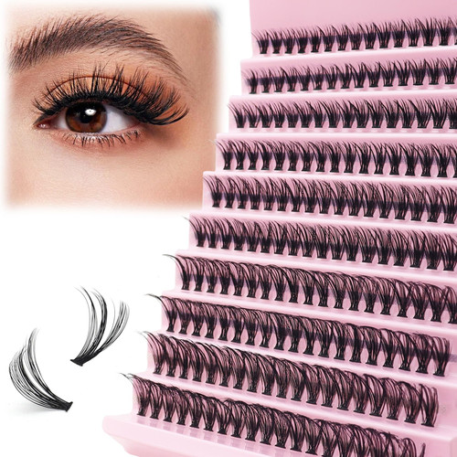 Losha Individual Lashes Natural Lash Clusters 190pcs D Curl DIY Lash Extensions 8-16mm Soft Cluster Lashes 40D Wispy False Eyelash Extension at Home (Clusters)