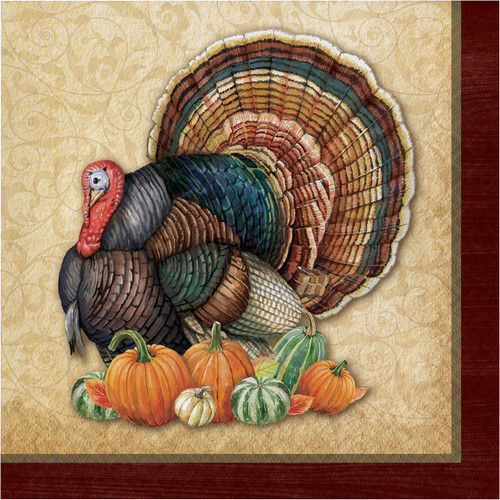 Creative Converting Harvest Turkey Dinner Napkins, 8" square, Multi-color
