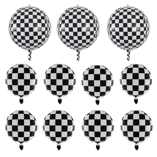 22 Inch Black and White Checkered Balloons 3pcs, 18 Inch Checkered Race Car Balloons 8pcs| 360 Degree 4D Round Sphere Foil Checkered Flag Balloons | Racing Car Balloons for Racing Theme Birthday Party 22 Inch Black and White Checkered Balloons 3pcs, 18 Inch Checkered Race Car Balloons 8pcs| 360 Degree 4D Round Sphere Foil Checkered Flag Balloons | Racing Car Balloons for Racing Theme Birthday Party