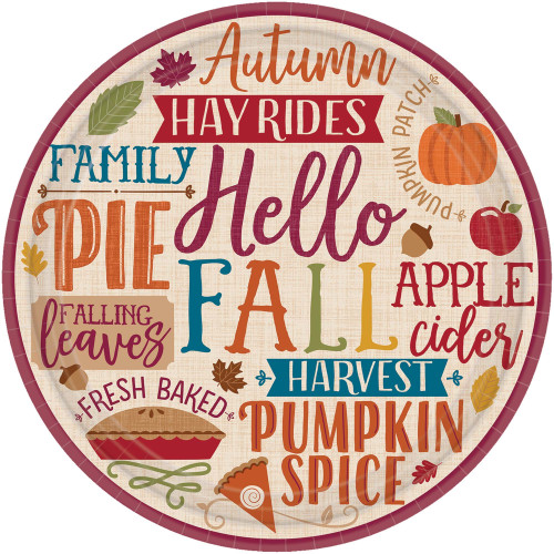 Amscan 592056 Fall Phrases Dinner Plates 10 1/2", 8pcs