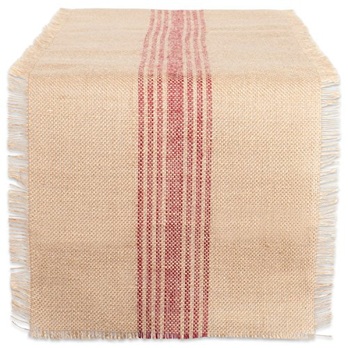 DII CAMZ38417 Barn Red Middle Stripe Burlap Table Runner, 14x72