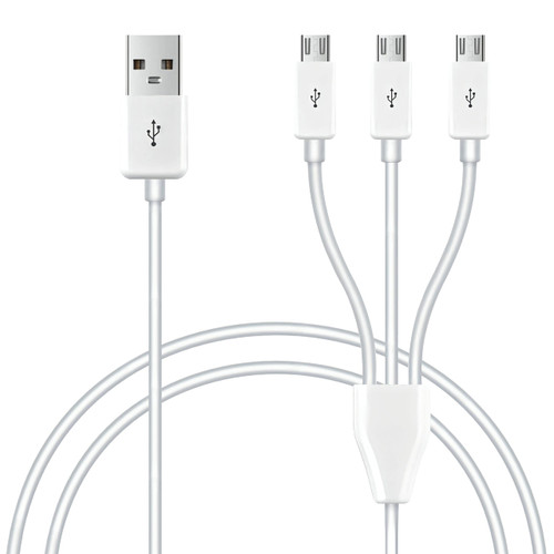 GELRHONR Micro USB Splitter Cable,3 in 1 USB 2.0 A Male to Three Micro USB Male Charging Cord Multi Micro USB Data Sync Adapter Cable Split Micro USB Connection Wire (White-1m-3 Mrico)