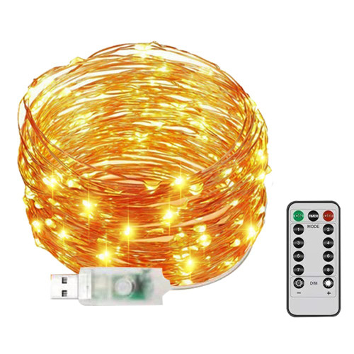 PACJOY USB Fairy String Lights, 33Ft 100 LED Waterproof Copper Wire Lights with 8 Lighting Modes Remote Control for Halloween Christmas Bedroom Patio Garden Party Wedding Decoration (Warm White)