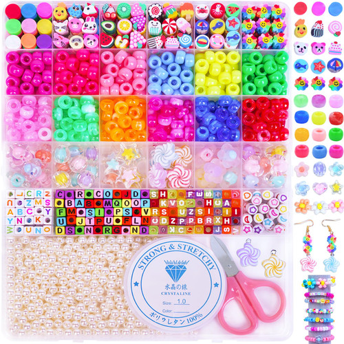 MontoSun Bead Bracelet Making Kit, Friendship Bracelets Making Beads Kit, Pony Beads Charms Beads Clay Flower Letter Beads for Jewelry Making Kit, DIY Arts and Crafts Gifts for Girls Age 6 7 8 9 10-12