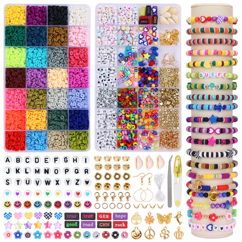 QUEFE Clay Beads Bracelet Kit, 7000pcs, 28 Colors, Jewelry Making, Flat Round Polymer Clay Beads, Fashion Craft Kit, DIY Craft Jewelry Making Gifts QUEFE Clay Beads Bracelet Kit, 7000pcs, 28 Colors, Jewelry Making, Flat Round Polymer Clay Beads, Fashion Craft Kit, DIY Craft Jewelry Making Gifts