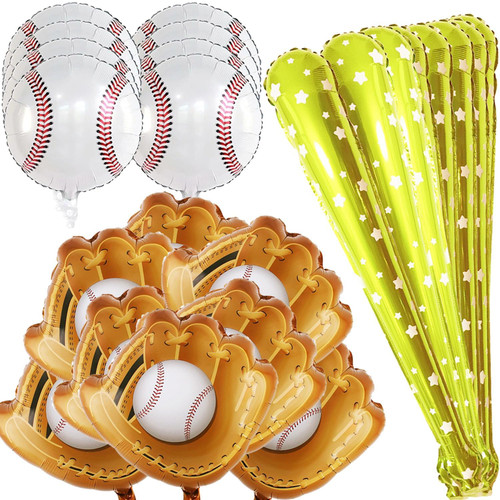 24 Pcs Baseball Balloon, Foil Mylar Baseball Glove and Bat Balloons for Baseball Theme Party Supplies, Sports Party and Birthday Decoration