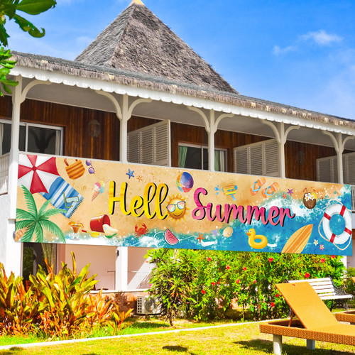 Summer Beach Party Decorations Banner Pool Surfboard Party Supplies Large Yard Sign Background for Hawaiian Beach Pool Birthday Party Indoor Outdoor Decorations (Summer Pool)