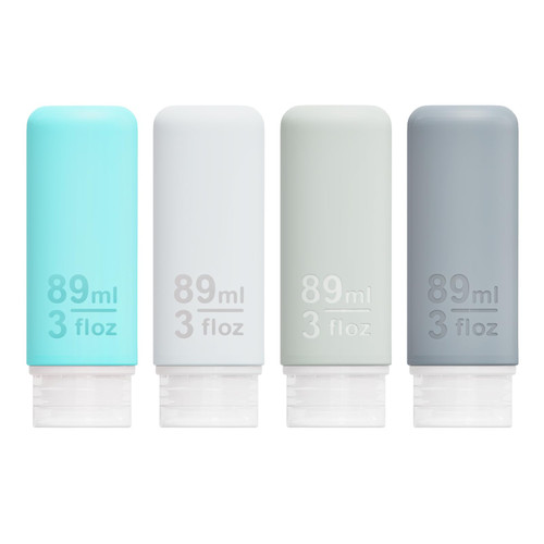 Craftend Silicone Travel Bottles for Toiletries TSA Approved Travel Size 3oz Containers Set 4 Pack Portable Leak Proof Refillable Cosmetic Squeeze Bottles Shampoo Conditioner Body Lotion Shower Gel