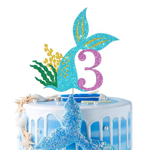 Mermaid Three Cake Topper, Happy 3rd Birthday Cake Decor, I'm Three Sign, Little Mermaid Birthday Party Decoration Supplies, Daughter of the Sea, Under the Sea Themed, Ocean Themed - Glitter Mermaid Three Cake Topper, Happy 3rd Birthday Cake Decor, I'm Three Sign, Little Mermaid Birthday Party Decoration Supplies, Daughter of the Sea, Under the Sea Themed, Ocean Themed - Glitter