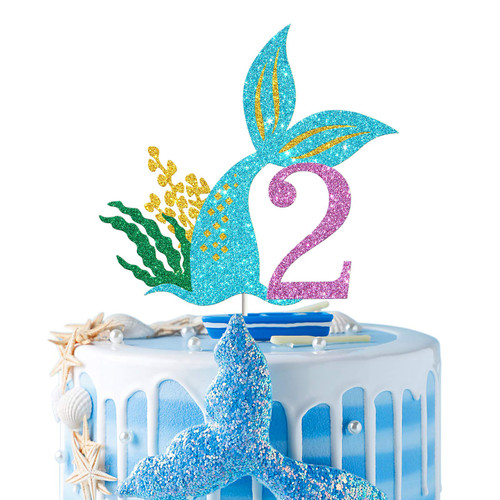Mermaid Two Cake Topper, Happy 2nd Birthday Cake Decor, I'm Two Sign, Little Mermaid Birthday Party Decoration Supplies, Daughter of the Sea, Under the Sea Themed, Ocean Themed - Glitter Mermaid Two Cake Topper, Happy 2nd Birthday Cake Decor, I'm Two Sign, Little Mermaid Birthday Party Decoration Supplies, Daughter of the Sea, Under the Sea Themed, Ocean Themed - Glitter