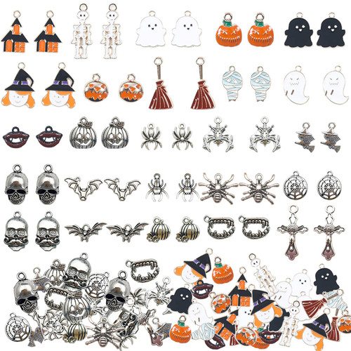 50 Pieces Halloween Charms Pendants Assorted Gold Plated Enamel Pumpkin Ghost Clown Wizard Hat Halloween Charms for Halloween Jewelry Making DIY Necklace Bracelet Earring Supplies Accessories