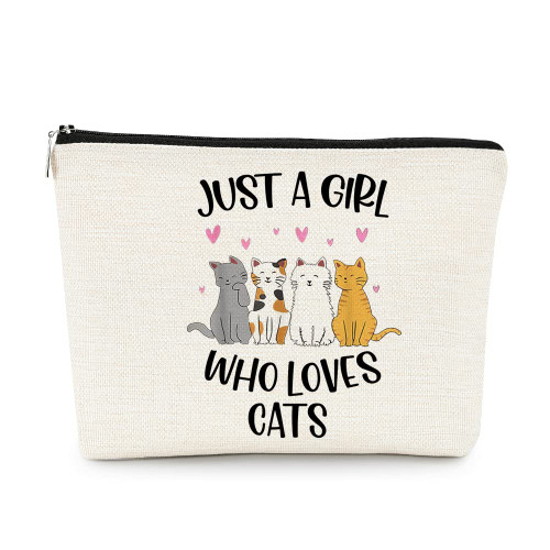 EXUQO Just a Girl Who Loves Cats Cute Kitty Cat Makeup Bag Cosmetic Bag Travel Toiletry Zipper Pouch, Cat Mom Gifts for Women, Cat Owner Gifts, Cat Lovers Women Girls Gifts EXUQO Just a Girl Who Loves Cats Cute Kitty Cat Makeup Bag Cosmetic Bag Travel Toiletry Zipper Pouch, Cat Mom Gifts for Women, Cat Owner Gifts, Cat Lovers Women Girls Gifts
