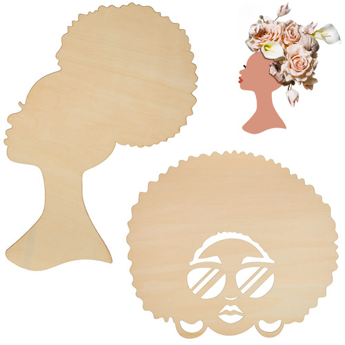 2 Pieces African Girl Wooden Cutouts DIY Wooden Template Silhouette Mother and Child Wreath DIY Template Head Wooden Silhouette for DIY Mother's Day Present Crafts Wreath Door Sign Wall Decor