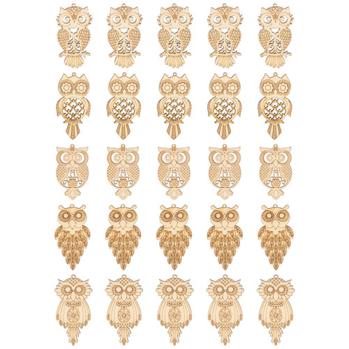 Framendino, 25 Pack Unfinished Wood Cutouts Owl Shape Wooden Slices Bird Hanging Wooden Cutout Wood Chips Embellishments for DIY Craft Home Decoration Framendino, 25 Pack Unfinished Wood Cutouts Owl Shape Wooden Slices Bird Hanging Wooden Cutout Wood Chips Embellishments for DIY Craft Home Decoration