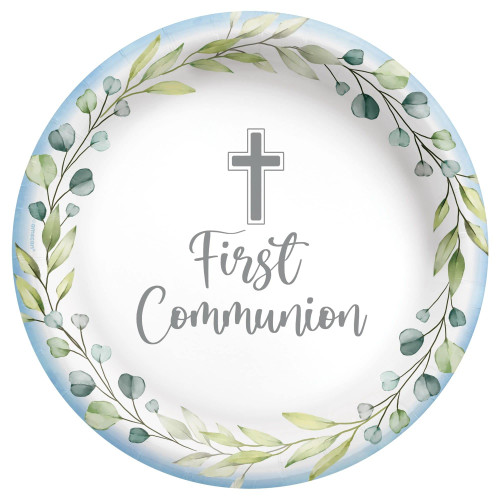 amscan My First Communion Plates - 6 3/4" | Blue | Round | 20 Pcs.