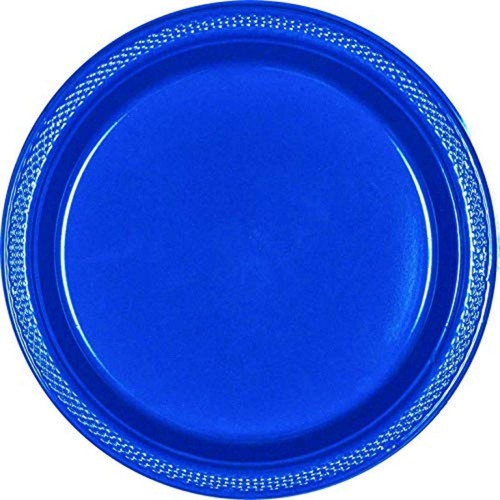 Amscan 7" Round, Mid Ct. -Bright Royal Blue Plastic Plates, 20 Pieces