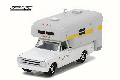 1968 Chevy C10 & Silver Streak Camper, White - Greenlight 29865 - 1/64 Scale Diecast Model Toy Car
