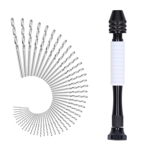 SeonFook 49 Pieces Pin Vise Hand Drill Bits Mini Twist Drill Bits Set Micro Pen Small Hand Drill for Crafts, Metal, Woodworking, Manual Work DIY, Jewelry, Assembling, Model Making