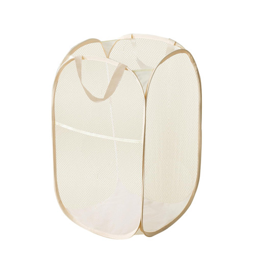 Aplter Pop Up Laundry Basket Folding Laundry Hamper Mesh Hamper Storage Bin for College Dorms, Travelling, Crusing, Camping, Beige
