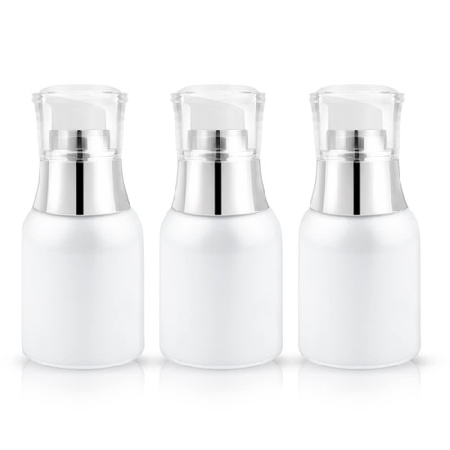 3 Pack 30ml/1oz Acrylic Airless Pump Bottles Airless Vacuum Container Travel Size Refillable Cosmetic Makeup Dispenser Set for Lotion Cream Toiletries Facial Cleanser(White)