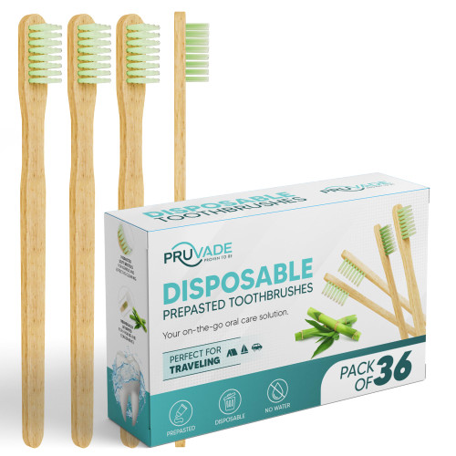 Pruvade Disposable Toothbrushes, Prepasted Toothbrushes Individually Wrapped (Bamboo, 12) Pruvade Disposable Toothbrushes, Prepasted Toothbrushes Individually Wrapped (Bamboo, 12)