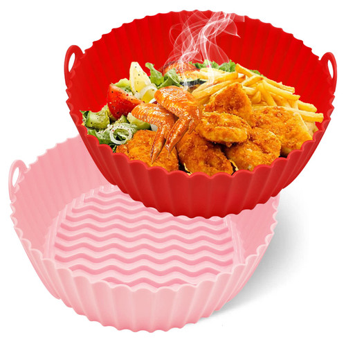 Air Fryer Silicone Liners, 8.5'' 5 to 8 QT Round Reusable Heat Resistant Air Fryer Silicone Liner Bowl Pots Basket Covers Accessories for Ninja COSORI Chefman GoWISE PowerXL Air Fryers Oven