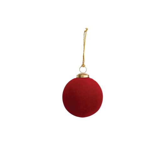 Creative Co-Op 4' Round Flocked Glass Ball Ornament, Red