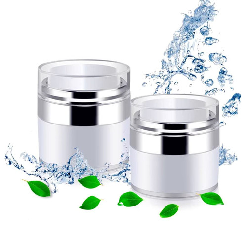 Airless Pump Jar, 2Pcs Cream Jar Vacuum Bottle Small, Airless Pump Bottles, Lotion Dispenser with Pump for Toiletries Cosmetic Container Travel Containers (0.5Oz+1.0Oz)