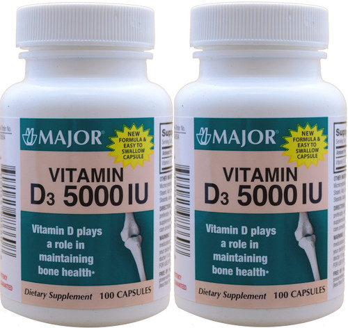Vitamin D3 as Cholecalciferol 5000 IU Vitamin D Supplement 100 Capsules per Bottle PACK of 2 Total 200 Capsules Vitamin D3 as Cholecalciferol 5000 IU Vitamin D Supplement 100 Capsules per Bottle PACK of 2 Total 200 Capsules