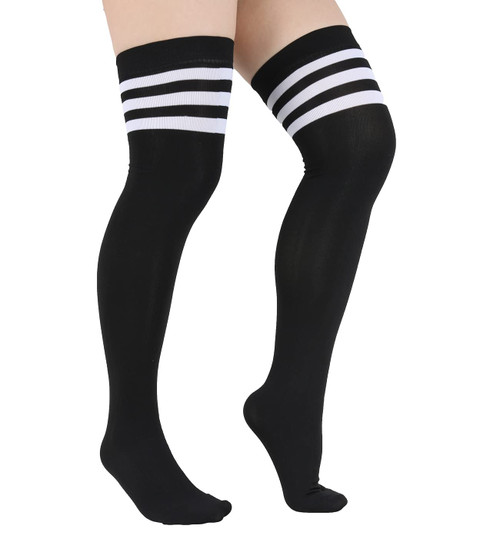 Benefeet Sox Black Thigh High Socks for Women Girls 3 Striped Thigh Highs Solid Over the Knee Socks Sport Knee High Gothic Long Socks Black Boot Stockings Halloween Cosplay Long Tights, M, Stripes Benefeet Sox Black Thigh High Socks for Women Girls 3 Striped Thigh Highs Solid Over the Knee Socks Sport Knee High Gothic Long Socks Black Boot Stockings Halloween Cosplay Long Tights, M, Stripes