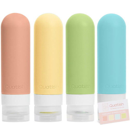 Quatish Travel Bottles for Toiletries, 4 Pack Leak Proof Containers, BPA Free Silicone Travel Shampoo and Conditioner Bottles Tsa Approved, 3 oz for Cosmetic, Lotion