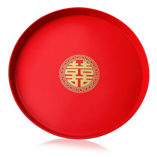 BETOOKY Fruit Plate Snacks Container Round Vanity Tray Food Decor Decorative Tray New Year Candy Tray Snacks Tray Red Trays Wedding Serving Plates Chinese Wedding Snack Tray Chinese Style