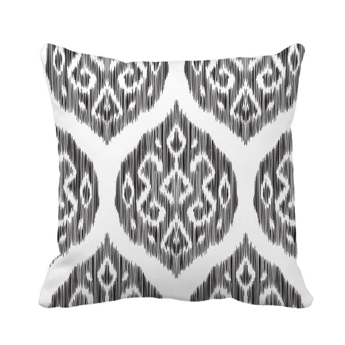 Awowee Throw Pillow Cover Ikat in Damask Oriental Indian Marrocan Black and White 16x16 Inches Pillowcase Home Decorative Square Pillow Case Cushion Cover