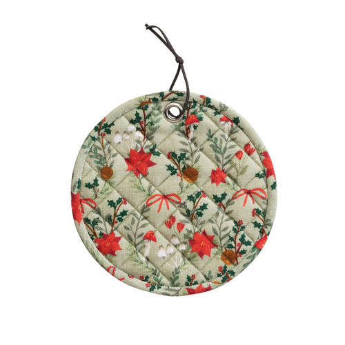Creative Co-Op Round Quilted Cotton Pot Holder with Floral Pattern, Multicolor