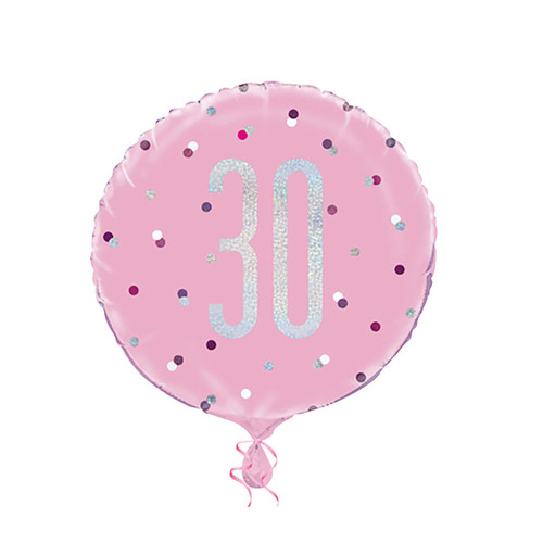 Unique Party 83358 Blue Prismatic 30th Birthday Round Foil Balloon, 18" 1 Pc, Age 30