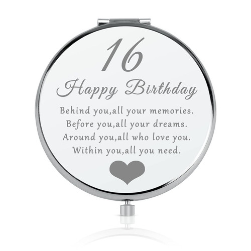 16th Birthday Gift Idea for 16 Year Old Girls, Happy 16th Birthday Gift for Daughter Granddaughter Niece Sister Friends, Double Sided Travel Compact Makeup Mirror Sixteen Birthday Present for Girls 16th Birthday Gift Idea for 16 Year Old Girls, Happy 16th Birthday Gift for Daughter Granddaughter Niece Sister Friends, Double Sided Travel Compact Makeup Mirror Sixteen Birthday Present for Girls