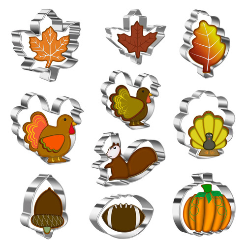 Fall Thanksgiving Cookie Cutter Set - Pumpkin, Turkey, Football, Maple Leaf, Oak Leaf, Squirrel, Acorn - 10Pcs Fall Thanksgiving Cookie Cutters - Cookie Cutters for Holiday Fall Baking (Gift Package) Fall Thanksgiving Cookie Cutter Set - Pumpkin, Turkey, Football, Maple Leaf, Oak Leaf, Squirrel, Acorn - 10Pcs Fall Thanksgiving Cookie Cutters - Cookie Cutters for Holiday Fall Baking (Gift Package)