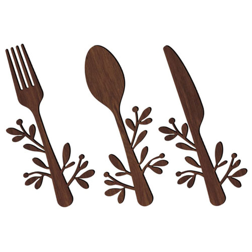 Veemoon 3pcs Fork Knife Spoon Set Wall Decor Rustic Wooden Kitchen Utensils Wall Sign Wall Hanging Farmhouse Wall Plaque for Home Dining Living Room