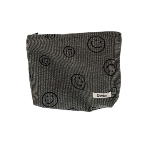 Smiling Face Cosmetic Bag, Corduroy Aesthetic Makeup Bag, Travel Makeup Pouch (1PC Gray) Smiling Face Cosmetic Bag, Corduroy Aesthetic Makeup Bag, Travel Makeup Pouch (1PC Gray)