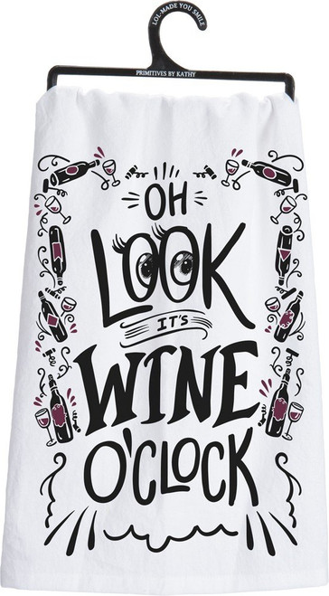 Primitives by Kathy 29107 LOL Made You Smile Dish Towel, 28" Square, Oh Look, It's Wine O'Clock