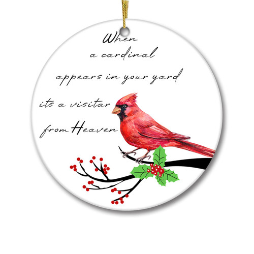 Cardinal Christmas Tree Ornament 2022 When a Cardinal Appears in Your Yard It's a Visitor from Heaven Decoration Red Bird 3inch Round Ceramic Ornament Xmas Present Cardinal Christmas Tree Ornament 2022 When a Cardinal Appears in Your Yard It's a Visitor from Heaven Decoration Red Bird 3inch Round Ceramic Ornament Xmas Present